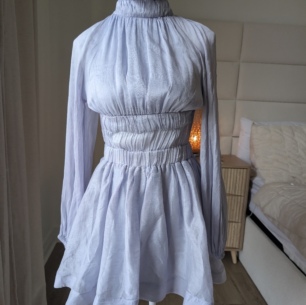 Zimmermann Lavender High-Neck Long-Sleeve Mini Dress - Picture 3 of 6